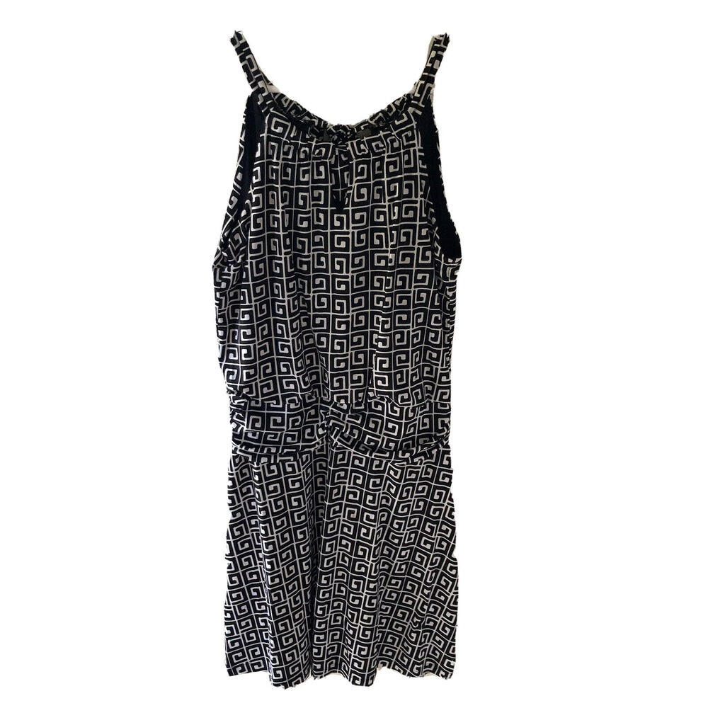 Saint Tropez West Dress Sz 8 Black White Geometric Keyhole Ties Ruched Waist